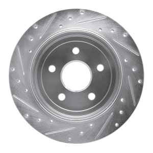 Jeep Commander Brake Rotor (1) - Rear Right - R1 Concepts - Drilled & Slotted - Silver - `05-`10